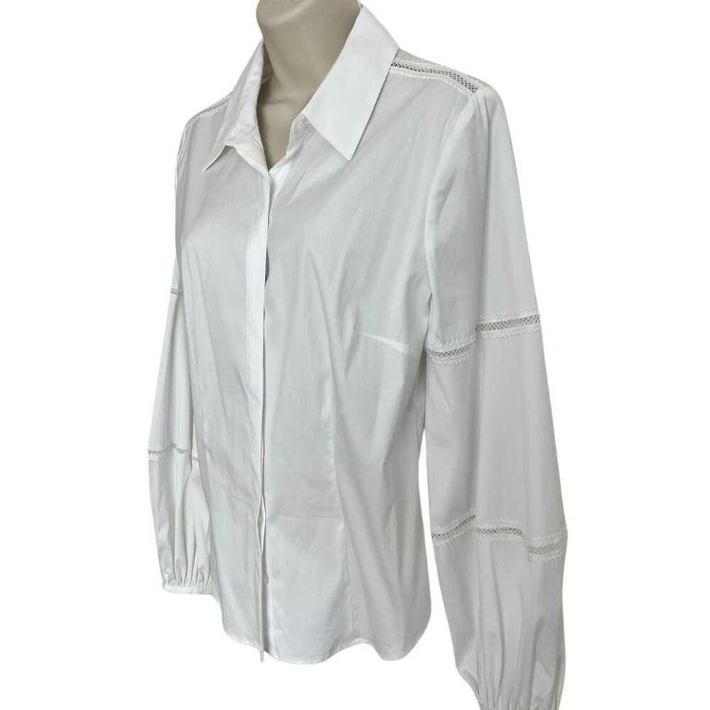 White House Black Market Womens White Long Sleeve Lace Inset Shirt Size 8 NWT